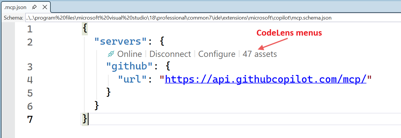 MCP Server Configuration in Visual Studio MCP Server Configuration step 1