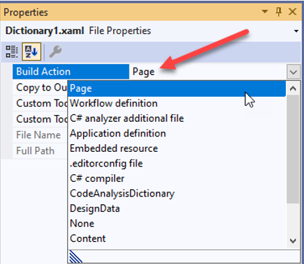 Xaml Resource build action 'Page' resource-page.png